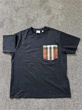 Burberry Black Short-Sleeve Tee with Signature Plaid Pocket